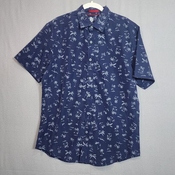 Nicoby Short Sleeve Soft Mens Button Down Shirt Blue Palm Trees Sz M - Picture 2 of 7